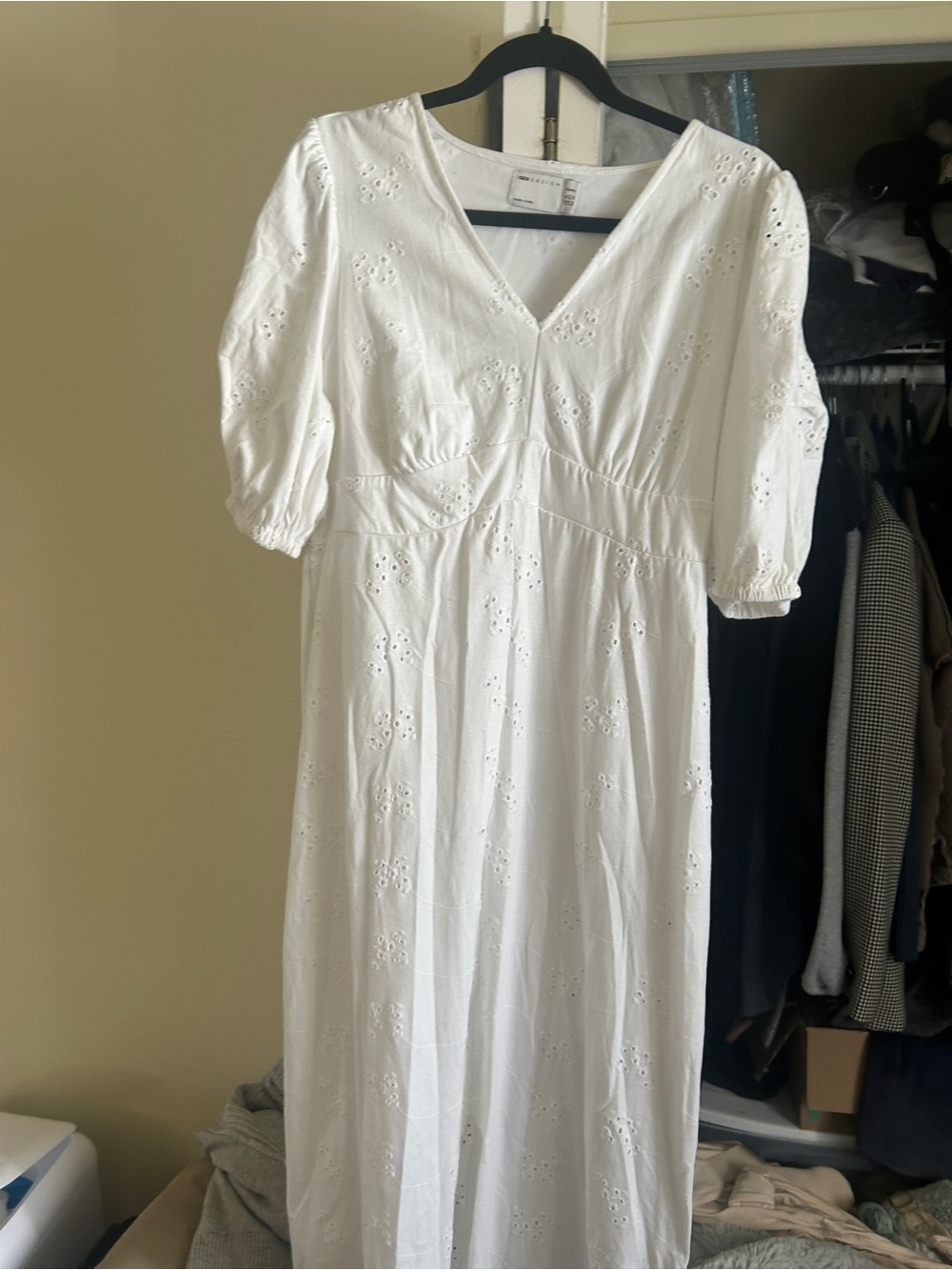 ASOS White Eyelet V-Neck Maxi Dress